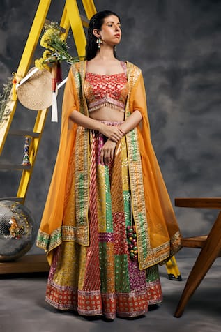 Vandana Sethi Multi-Color Gota Embroidered Lehenga Set 