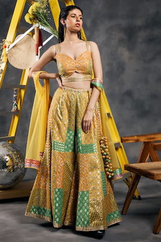 Vandana Sethi Mustard Chanderi Silk Embroidered Sharara Set 