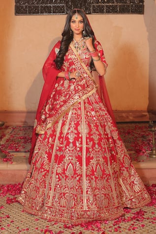 Amaltas Couture Red Sequined Bridal Lehenga Set 
