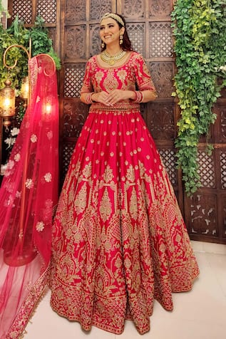 Amaltas Couture Pink Silk & Net Bridal Lehenga Set 