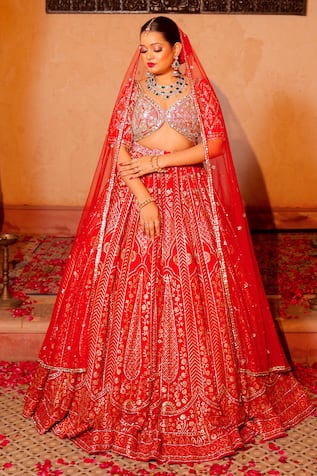 Amaltas Couture Red Sequined Bridal Lehenga Set 