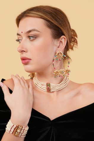 Dugran By Dugristyle Gold-Plated Rang-e-Gul Danglers 