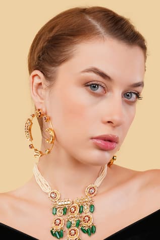 Dugran By Dugristyle Gold-Plated Maroon Hoop Earrings 