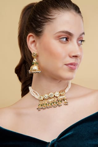 Dugran By Dugristyle Gold-Plated Green Shadab Jhumka Earrings 