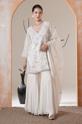 Surabhi Arya Embroidered White Kurta Sharara Set 