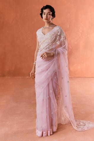 Summer By Priyanka Gupta Sparrow Organza Pink Saree Set 