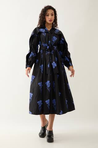 Son Of A Noble Snob Aston Black Grape Print Midi Dress 