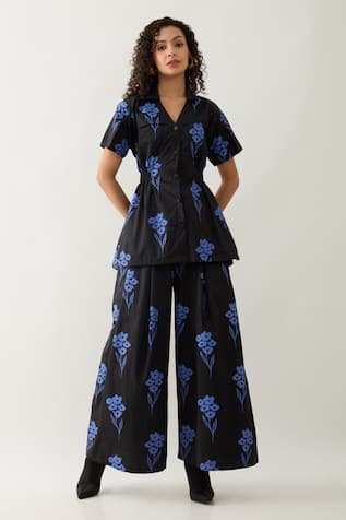 Son Of A Noble Snob Black & Blue Farm Print Pant Set 