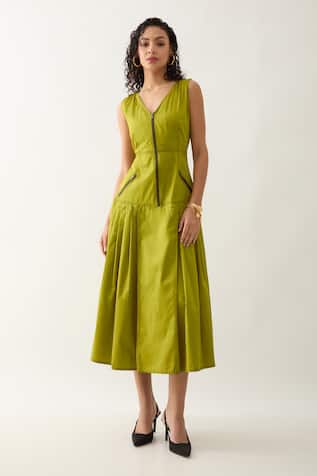 Son Of A Noble Snob Leaf Green Sleeveless Midi Dress 