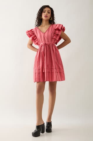 Son Of A Noble Snob Salmon Pink Catkin Print Dress 