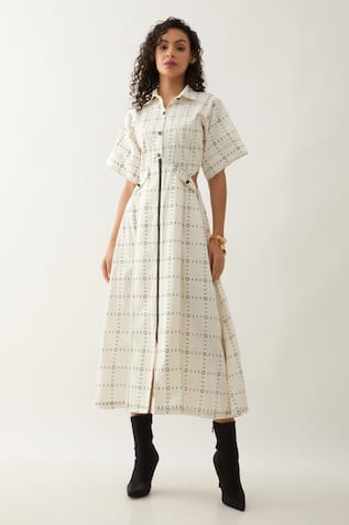 Son Of A Noble Snob Martin Off-white Regal Print Midi Dress 