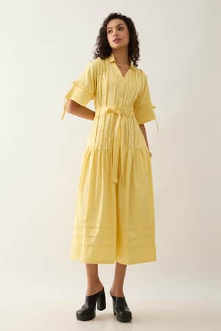 Son Of A Noble Snob Lemon Yellow Fit & Flared Midi Dress 