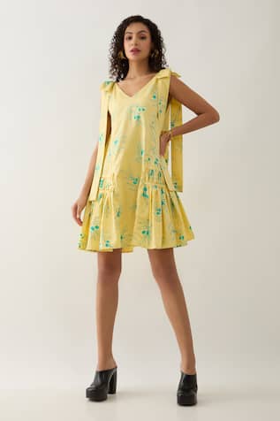 Son Of A Noble Snob Lemon Yellow Grape Print Dress 