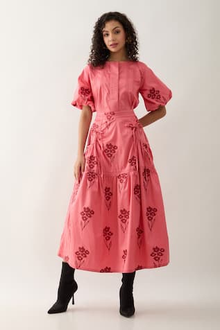 Son Of A Noble Snob Salmon Pink Farm Print Skirt Set 