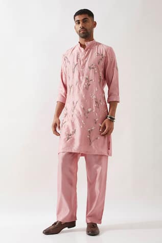 Son Of A Noble Snob Hand Embroidered Chanderi Silk Kurta Set 