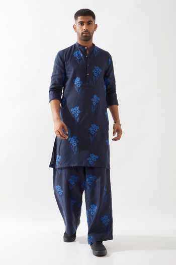 Son Of A Noble Snob Navy Printed Kurta Set 