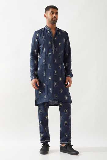 Son Of A Noble Snob Slate Stamp Kurta Set 