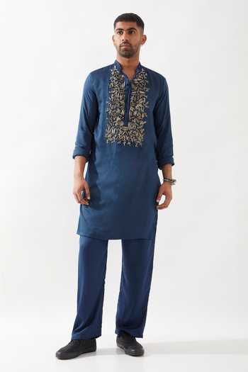 Son Of A Noble Snob Navy Hand Embroidered Kurta Set 