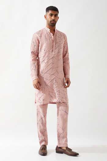 Son Of A Noble Snob Slim Fit Printed Pink Kurta 