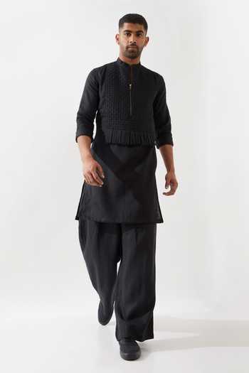Son Of A Noble Snob Black Slim Fit Designer Kurta 