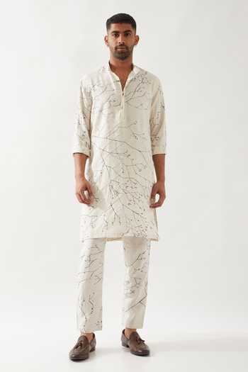 Son Of A Noble Snob Slim Fit Printed Linen Kurta 