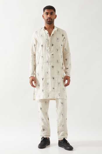 Son Of A Noble Snob Slate Stamp Ivory Kurta 