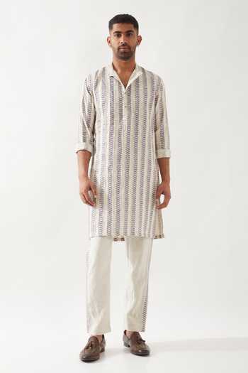 Son Of A Noble Snob Ivory Printed Slim Fit Kurta 