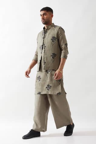 Olive Floral Printed Bundi 