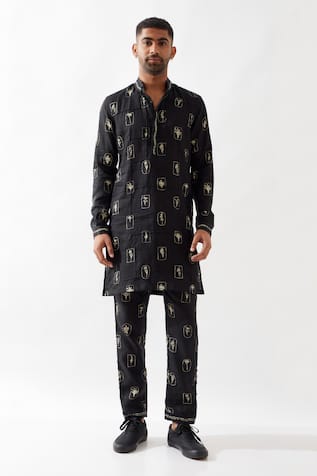 Son of A Noble Snob Slate Stamp Printed Kurta 