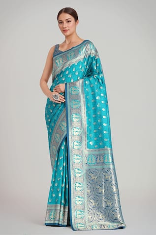 Naintara Bajaj Turquiose Blue Banarasi Saree & Blouse 