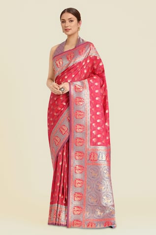 Naintara Bajaj Pink Banarasi Silk Saree Set 