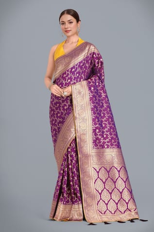 Naintara Bajaj Purple Banarasi Silk Saree & Blouse Set 