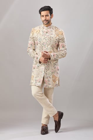 Aariyana Couture Jungle Embroidered Longline Bandhgala Set 