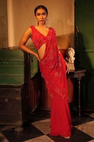 Midushi Bajoria Designer Pre-Draped Saree & Blouse Set 