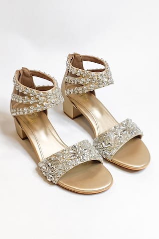 The Alter Bella Gold Embellished Block Heels 