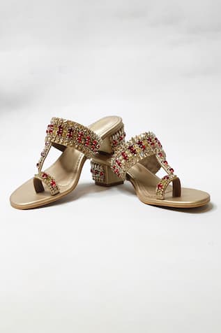 The Alter Light Gold Embellished Block Heels 