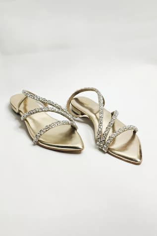 The Alter Kiara Gold Embellished Flats 