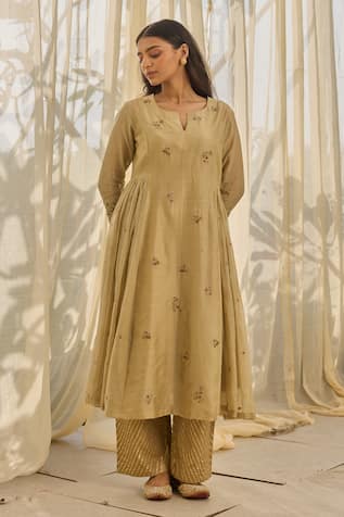 Rhua Almond Green Chanderi Anarkali Set 