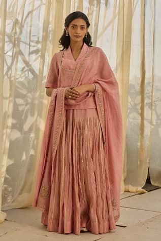 Rhua Soft Pink Gota-Lined Kurta Lehenga Set 
