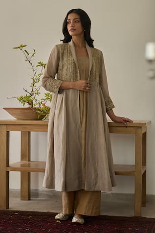 Rhua Almond Beige Kurta Set with Jacket 