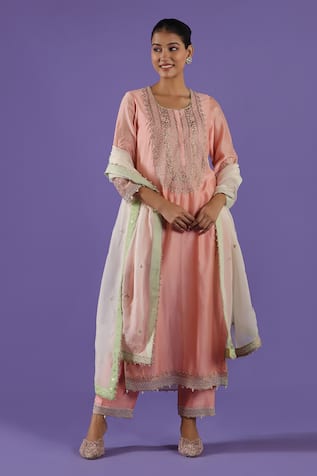 LABEL RADINI Peach Tilla Kurta Set 