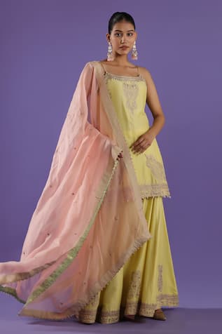LABEL RADINI Lemon Chanderi Sharara Kurta Set 