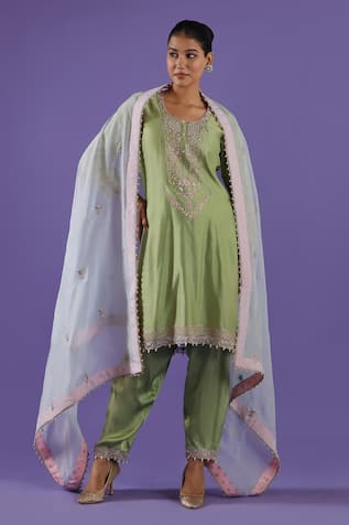 LABEL RADINI Mint Green Choga Chanderi Zari Pearl Set 