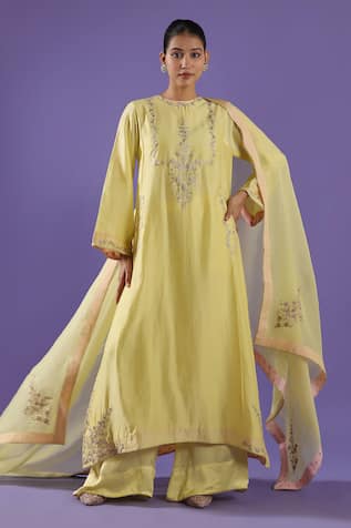 LABEL RADINI Lemon Chanderi Palazzo & Choga Kurta Set 