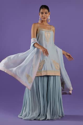 LABEL RADINI Pastel Blue Chanderi Sharara Set 