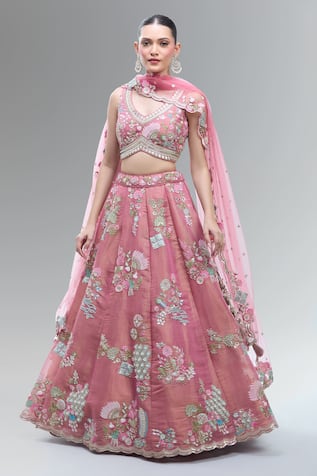 Samyukta Singhania Pink Embroidered Lehenga Set 
