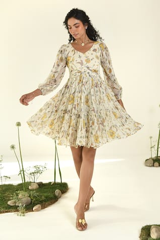 BAISE GABA Floral Print Fit & Flare Dress 