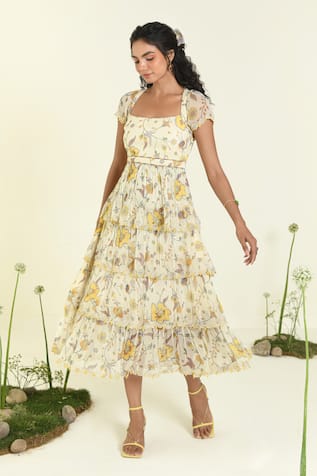 BAISE GABA Floral Tiered Chiffon Meadow Dress 
