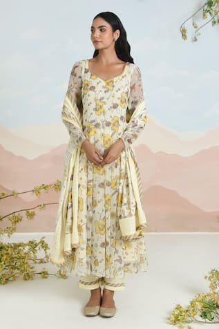 BAISE GABA Floral Print Anarkali Set 