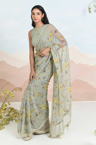 BAISE GABA Azalea Printed Saree With Blouse Fabric 